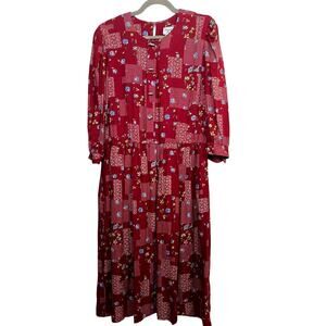 Lady Carol Petites Vintage Red Floral Midi Dress – Size 146565